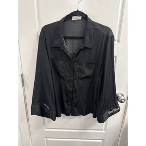 One x OneTeaspoon Black Button Down Shirt Embroidered Cuff Good‎ Times Womens M